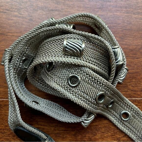 Vintage Silver Mesh Belt with a bit of Black Leather, Super Cool and Unique main image 7
